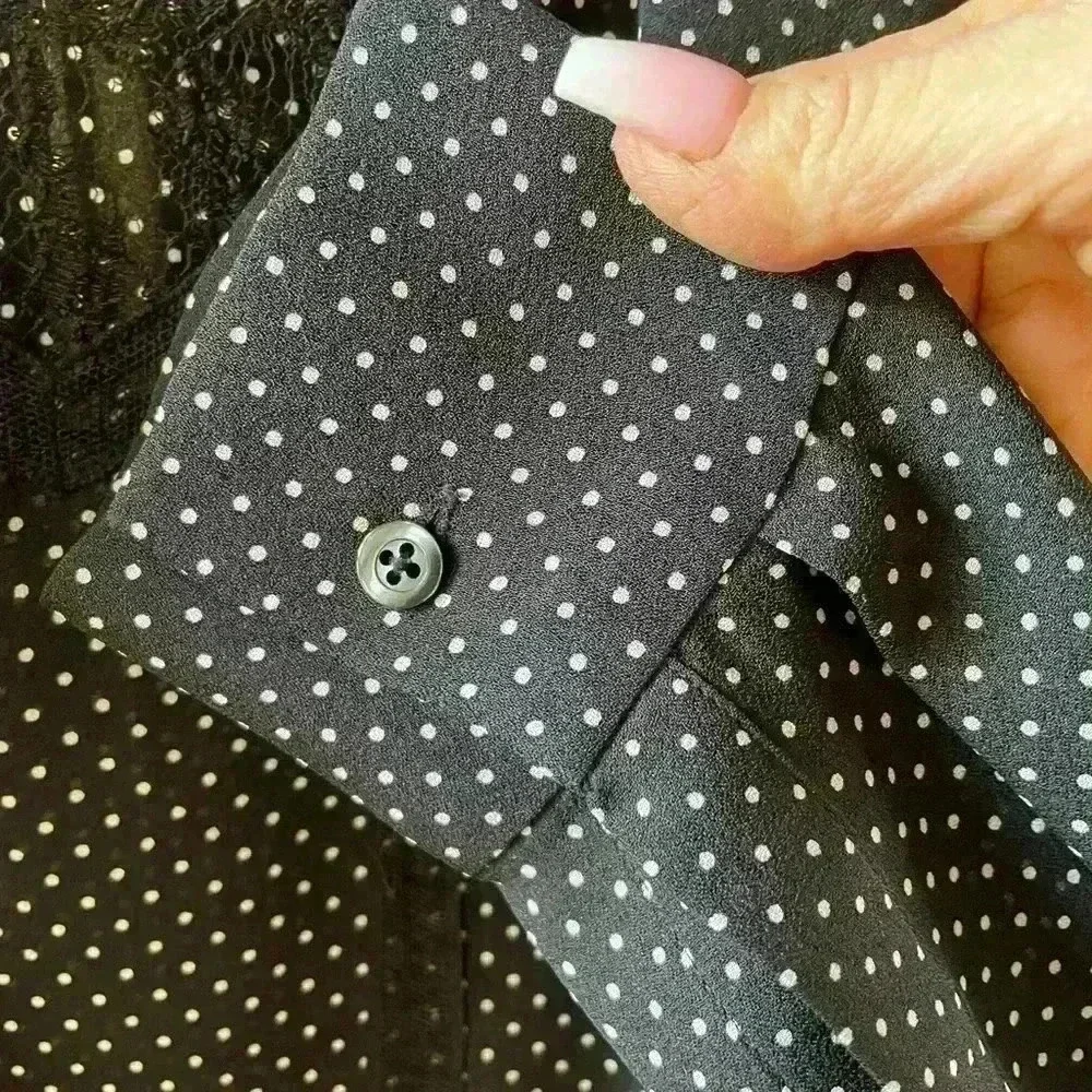 A.L.C. Black/White Polka Dot 100% Silk Jerry Blouse Size 4-Excellent Used Cond